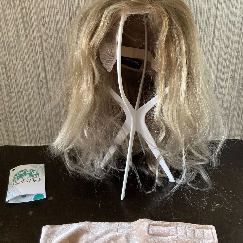 ThinHairThick Lowlighted Ash Blonde Lace Clipless Front Human Hair Topper: – Med